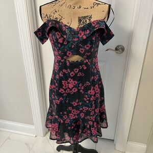 Wayf Black and Pink Sequin Floral Janet Mini Dress NWOT